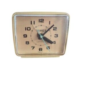 Vintage Timex Alarm Clock Lighted Dial Made In USA Glowing Glows Prop Travel